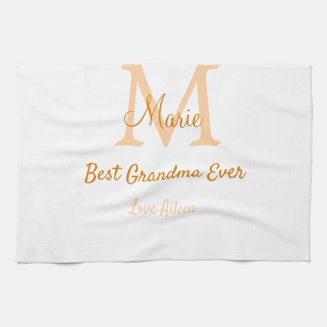 simple minimal best Grandma ever orange monogram Kitchen Towel (Horizontal)