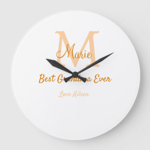 simple minimal best Grandma ever orange monogram Large Clock