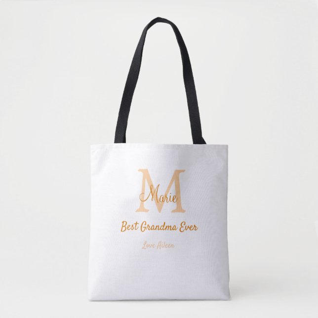 simple minimal best Grandma ever orange monogram Tote Bag (Front)