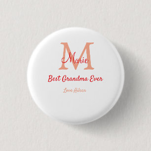 simple minimal best Grandma ever red monogram text 1 Inch Round Button