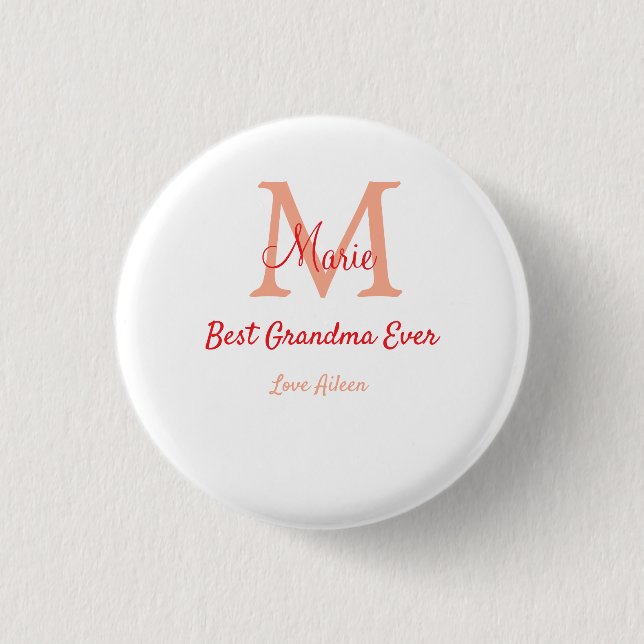 simple minimal best Grandma ever red monogram text 1 Inch Round Button (Front)