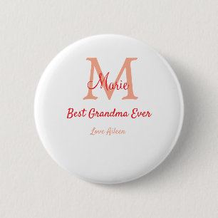 simple minimal best Grandma ever red monogram text 2 Inch Round Button