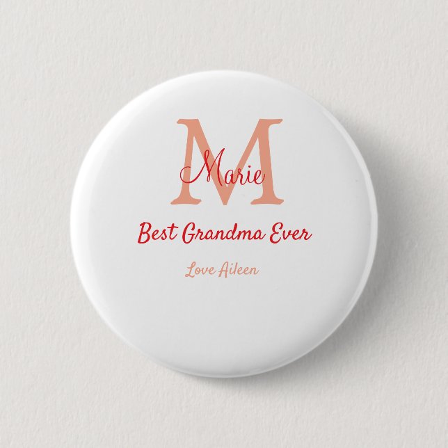 simple minimal best Grandma ever red monogram text 2 Inch Round Button (Front)