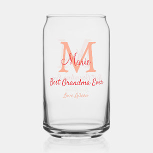 simple minimal best Grandma ever red monogram text Can Glass