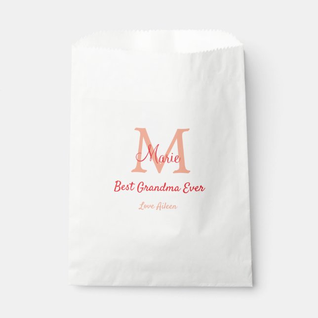 simple minimal best Grandma ever red monogram text Favour Bag (Front)