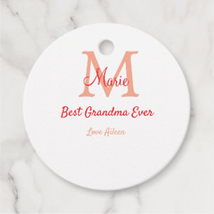 simple minimal best Grandma ever red monogram text Favour Tags
