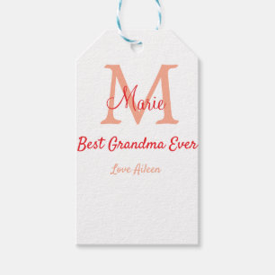 simple minimal best Grandma ever red monogram text Gift Tags