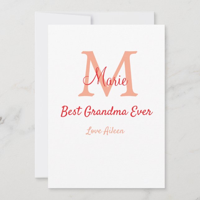 simple minimal best Grandma ever red monogram text Holiday Card (Front)