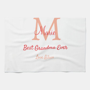 simple minimal best Grandma ever red monogram text Kitchen Towel