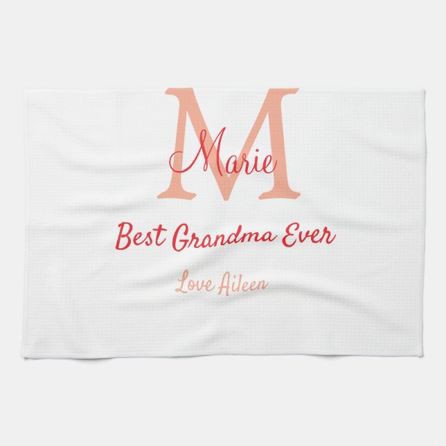 simple minimal best Grandma ever red monogram text Kitchen Towel (Horizontal)