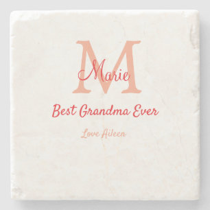 simple minimal best Grandma ever red monogram text Stone Coaster