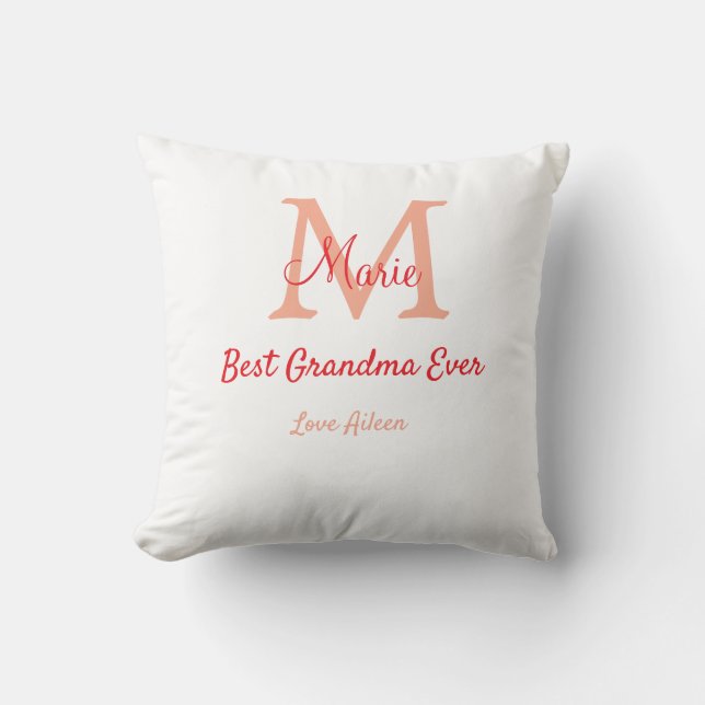 simple minimal best Grandma ever red monogram text Throw Pillow (Front)