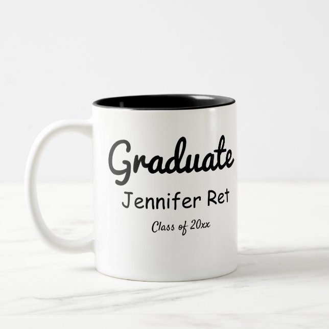 simple minimal black calligraphy graduation  coffe Two-Tone coffee mug (Left)