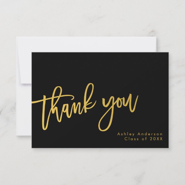 Simple Minimal Black Gold Thank You Graduation Card (Front)