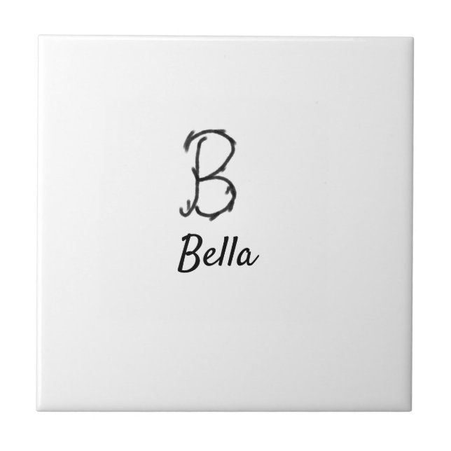 Simple minimal black monogram letter B add name  T Tile (Front)