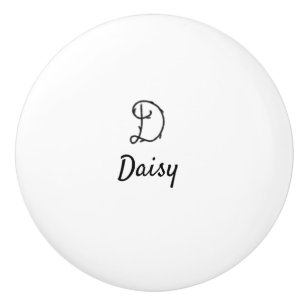 Simple minimal black monogram letter D add name T Ceramic Knob