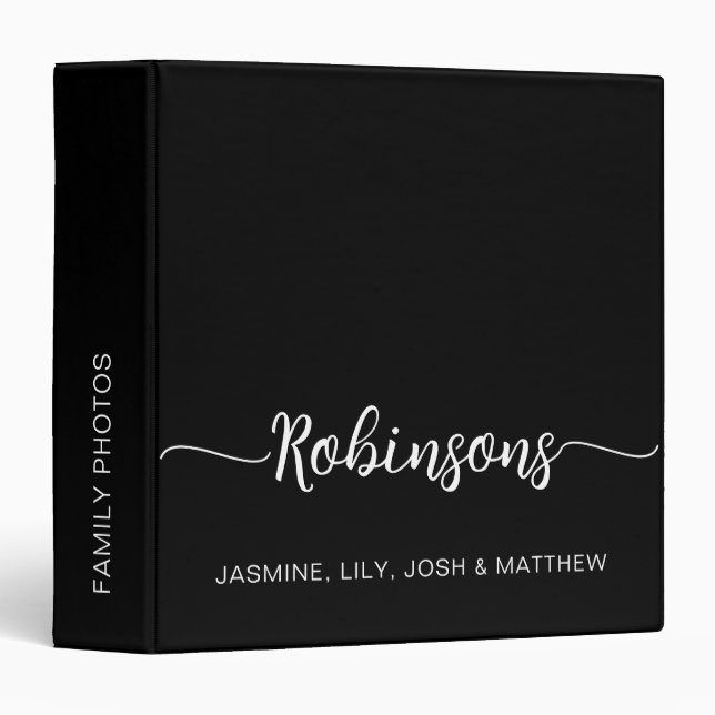 Simple Minimal Black Monogram Script Family Name  Binder (Front/Spine)