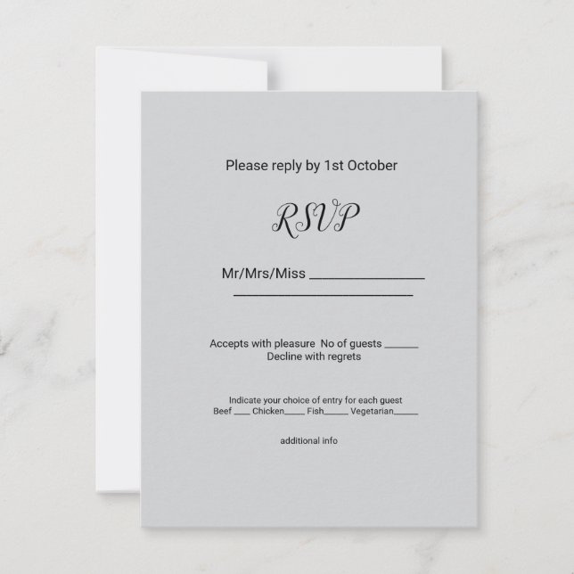 simple minimal black w add your name text editable RSVP card (Front)