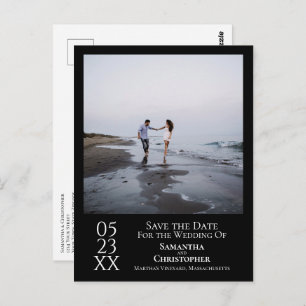 Simple Minimal Black Wedding Save the Date Photo Postcard