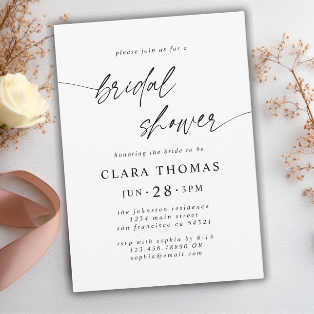 Simple Minimal Black White Bridal Shower Script  Invitation (Creator Uploaded)