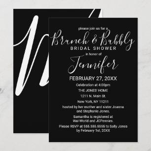 Simple Minimal Black White Brunch and Bubbly Invitation