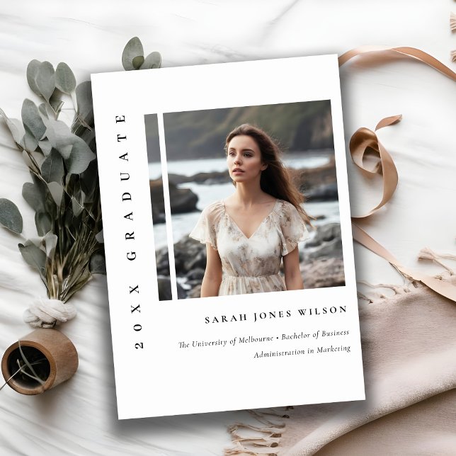 Simple Minimal Black & White Photo Graduation Announcement (Creator Uploaded)