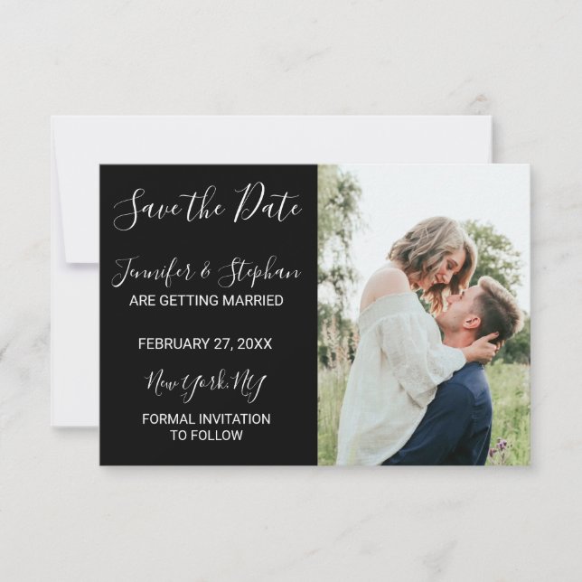 Simple Minimal Black White Typography Save The Date (Front)