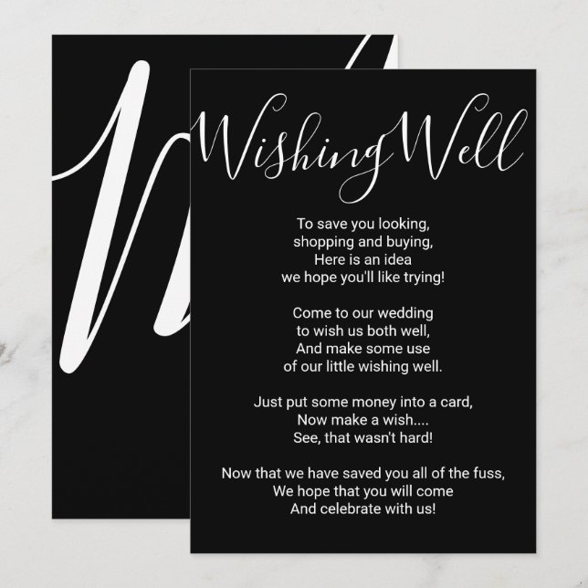 Simple Minimal Black White Typography Wishing Well Invitation (Front/Back)