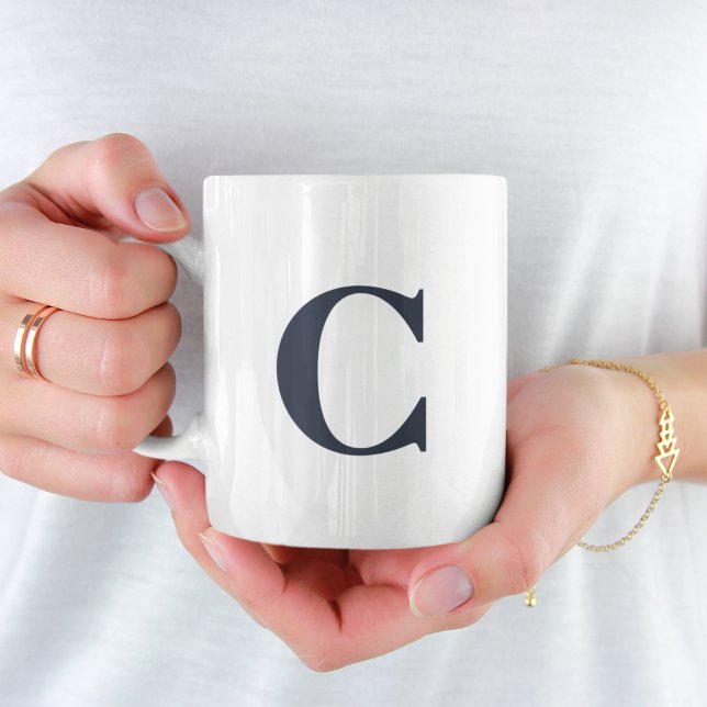Simple Minimal Blue Initial Letter Monogram Coffee Mug (Creator Uploaded)