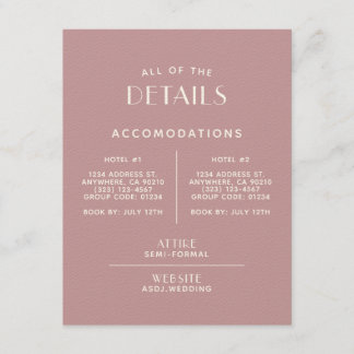 Simple Minimal Blush Ecru Wedding Detail Enclosure Card