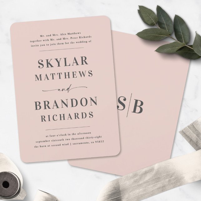 Simple Minimal Blush Pink Semi Formal Wedding Invitation (Creator Uploaded)