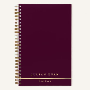 Simple Minimal Burgundy Wine & Gold Shiny Spiral Notebook