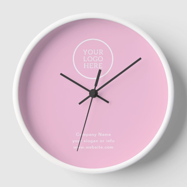 Simple Minimal Business Company Logo Pink  Clock (Front)