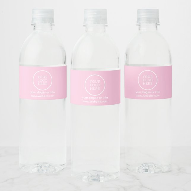 Simple Minimal Business Company Logo Pink  Water Bottle Label (Bottles)