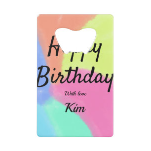 simple minimal calligraphy happy birthday custom a credit card bottle opener