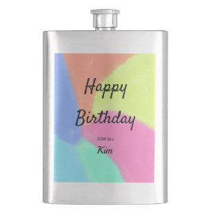 simple minimal calligraphy happy birthday custom a hip flask