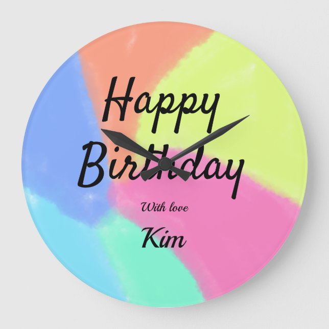 simple minimal calligraphy happy birthday custom a large clock (Front)