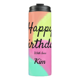 simple minimal calligraphy happy birthday custom a thermal tumbler