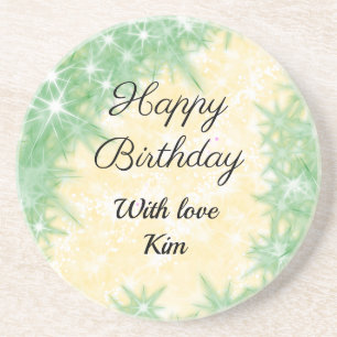 simple minimal calligraphy happy birthday custom coaster