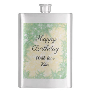 simple minimal calligraphy happy birthday custom   hip flask
