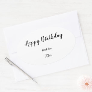 simple minimal calligraphy happy birthday custom oval sticker