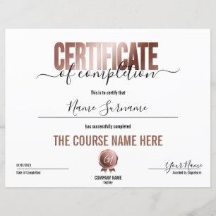 Simple Minimal Certificate of Completion 