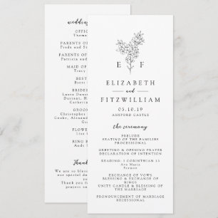 Simple Minimal Cherry Blossom Monogram Wedding Program