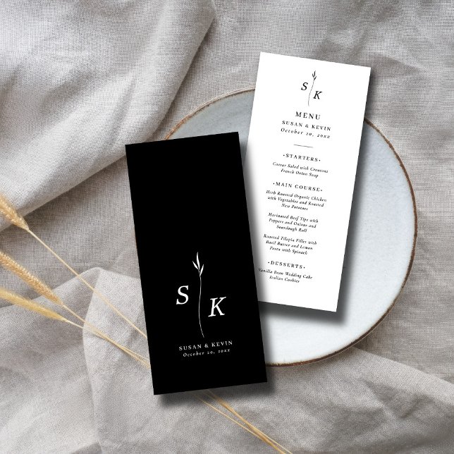Simple Minimal Chic Elegance Leaf Monogram Wedding Menu (Creator Uploaded)