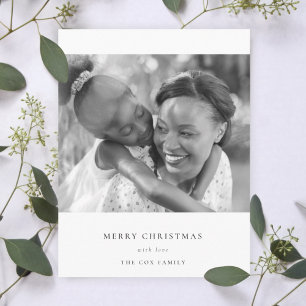Simple Minimal Chirstmas Black and White Photo Holiday Card