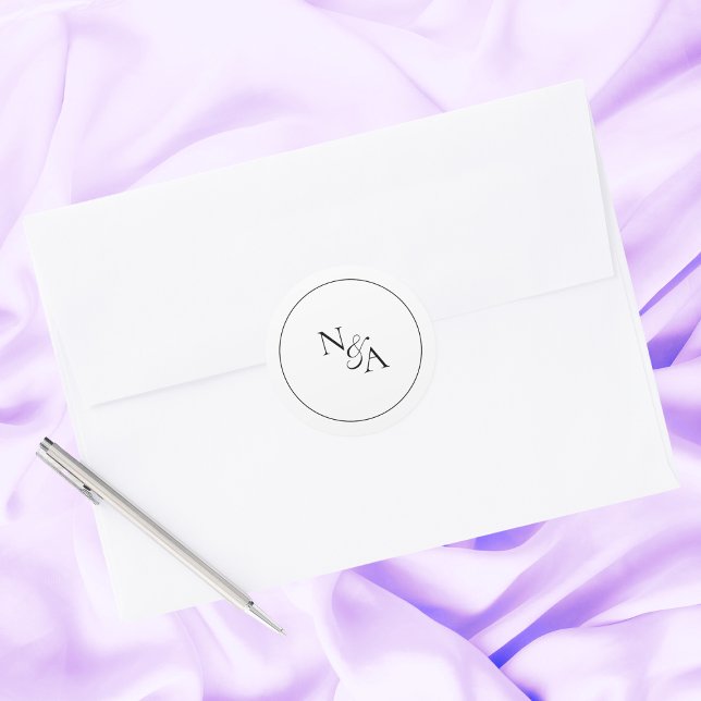 Simple Minimal Clean Elegant Initials Bride Groom Classic Round Sticker (Creator Uploaded)