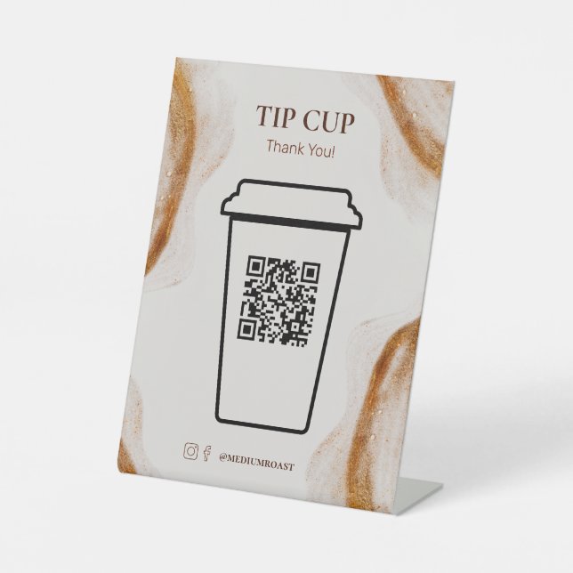 Simple Minimal Coffee Shop Digital Tip QR Code Pedestal Sign (Front)