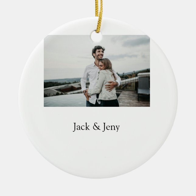 Simple minimal colourful add  name photo text cust ceramic ornament (Front)