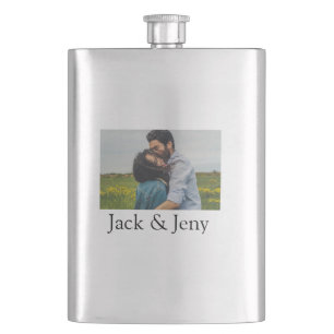 Simple minimal colourful add name photo text cust hip flask