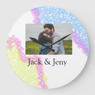 Simple minimal colourful glitter add name photo im large clock